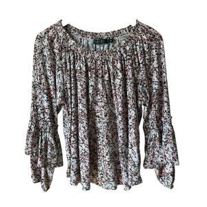 Lauren Ralph Lauren Floral Print Tiered Sleeve  Women's Size Large Blouse